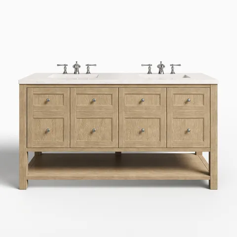 Bridgette 60" Double Vanity in Whitewashed Oak with 3 cm Eternal Jasmine Pearl Quartz Top