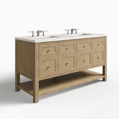Bridgette 60" Double Vanity in Whitewashed Oak with 3 cm Eternal Jasmine Pearl Quartz Top