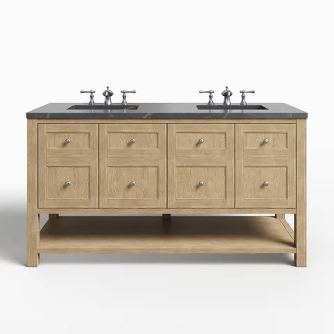 Bridgette 60" Double Vanity in Whitewashed Oak with 3 cm Parisien Bleu Quartz Top