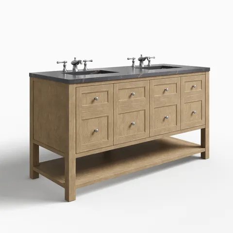 Bridgette 60" Double Vanity in Whitewashed Oak with 3 cm Parisien Bleu Quartz Top