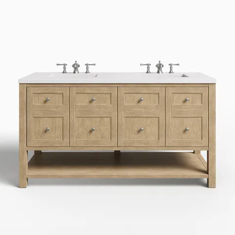 Bridgette 60" Double Vanity in Whitewashed Oak with 3 cm White Zeus Quartz Top