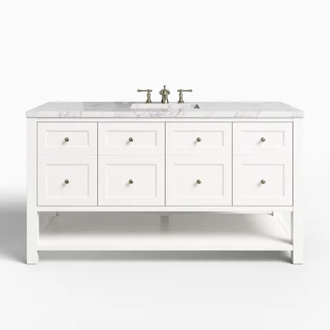 Bridgette 60" Single Vanity in Bright White with 3 cm Carrara Marble Top