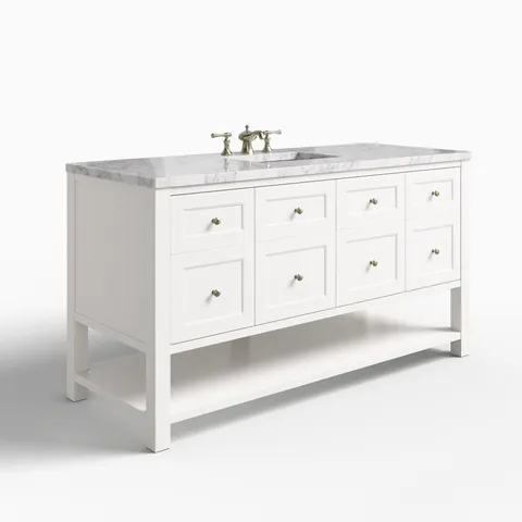 Bridgette 60" Single Vanity in Bright White with 3 cm Carrara Marble Top
