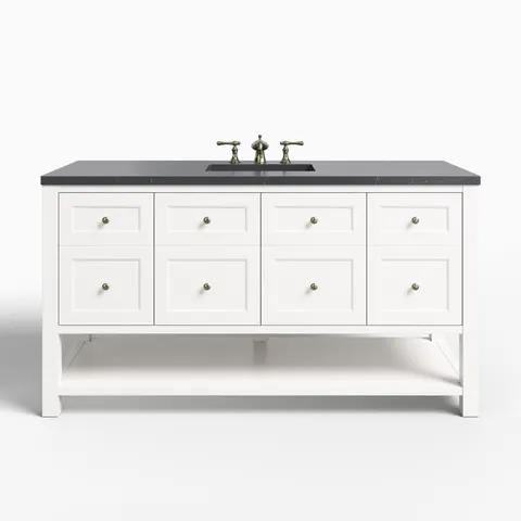 Bridgette 60" Single Vanity in Bright White with 3 cm Charcoal Soapstone Quartz Top