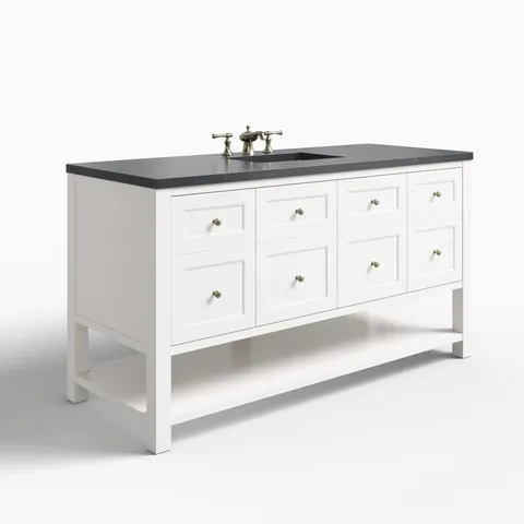 Bridgette 60" Single Vanity in Bright White with 3 cm Charcoal Soapstone Quartz Top