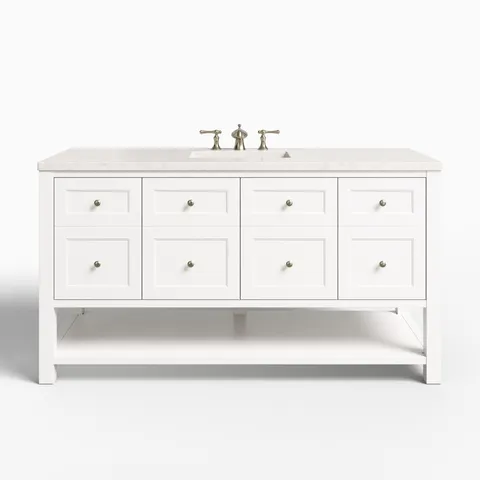 Bridgette 60" Single Vanity in Bright White with 3 cm Eternal Jasmine Pearl Quartz Top