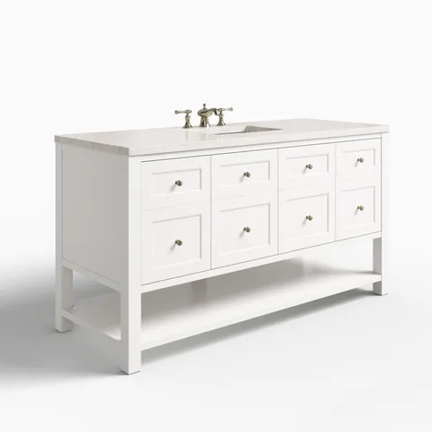 Bridgette 60" Single Vanity in Bright White with 3 cm Eternal Jasmine Pearl Quartz Top