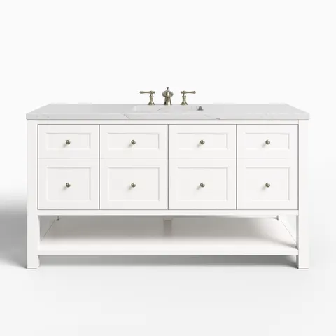Bridgette 60" Single Vanity in Bright White with 3 cm Ethereal Noctis Quartz Top