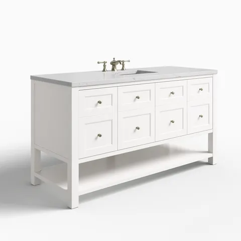 Bridgette 60" Single Vanity in Bright White with 3 cm Ethereal Noctis Quartz Top