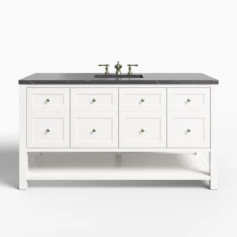 Bridgette 60" Single Vanity in Bright White with 3 cm Parisien Bleu Quartz Top