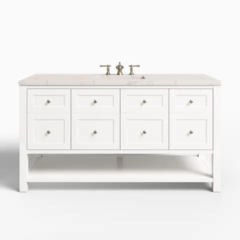 Bridgette 60" Single Vanity in Bright White with 3 cm Victorian Silver Quartz Top