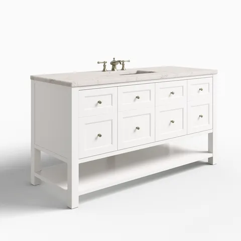Bridgette 60" Single Vanity in Bright White with 3 cm Victorian Silver Quartz Top