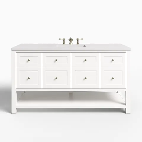 Bridgette 60" Single Vanity in Bright White with 3 cm White Zeus Quartz Top