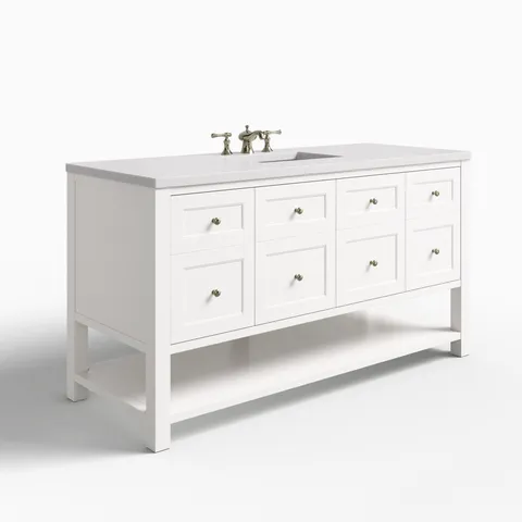 Bridgette 60" Single Vanity in Bright White with 3 cm White Zeus Quartz Top