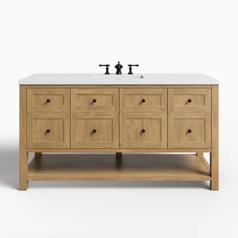 Bridgette 60" Single Vanity in Light Natural Oak with 3 cm White Zeus Quartz Top