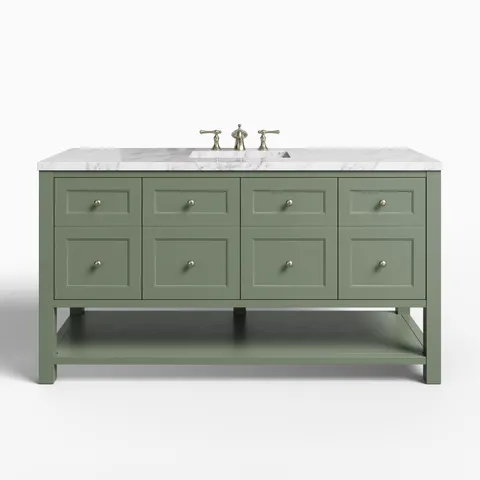Bridgette 60" Single Vanity in Smokey Celadon with 3 cm Carrara Marble Top