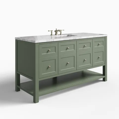 Bridgette 60" Single Vanity in Smokey Celadon with 3 cm Carrara Marble Top