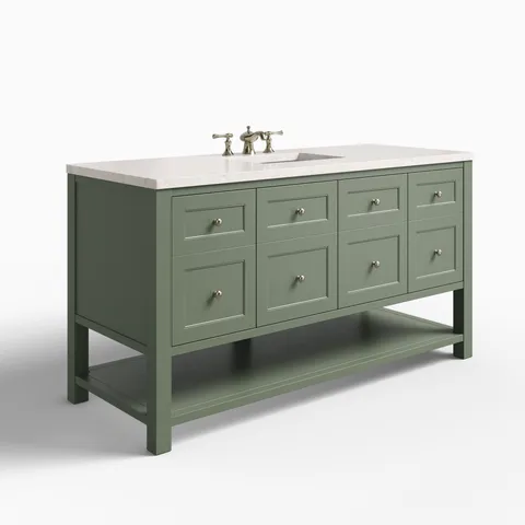 Bridgette 60" Single Vanity in Smokey Celadon with 3 cm Eternal Jasmine Pearl Quartz Top