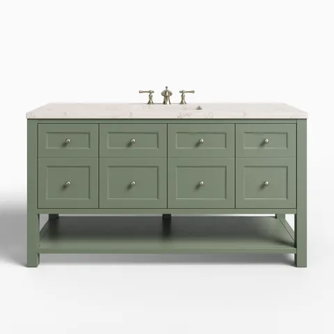 Bridgette 60" Single Vanity in Smokey Celadon with 3 cm Victorian Silver Quartz Top