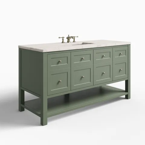 Bridgette 60" Single Vanity in Smokey Celadon with 3 cm Victorian Silver Quartz Top
