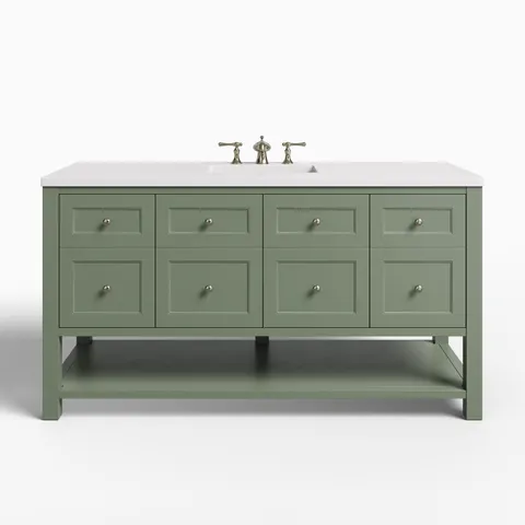 Bridgette 60" Single Vanity in Smokey Celadon with 3 cm White Zeus Quartz Top