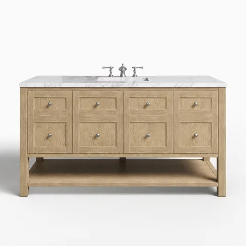 Bridgette 60" Single Vanity in Whitewashed Oak with 3 cm Carrara Marble Top