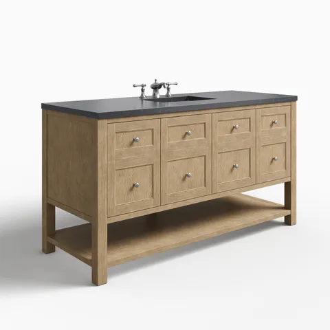 Bridgette 60" Single Vanity in Whitewashed Oak with 3 cm Charcoal Soapstone Quartz Top