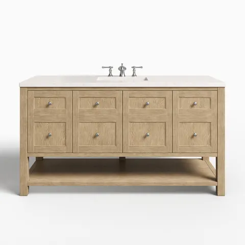 Bridgette 60" Single Vanity in Whitewashed Oak with 3 cm Eternal Jasmine Pearl Quartz Top