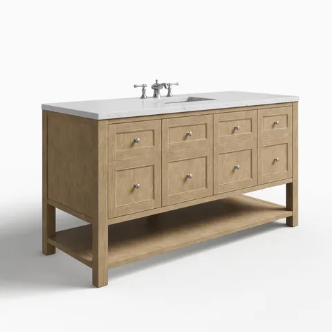 Bridgette 60" Single Vanity in Whitewashed Oak with 3 cm Ethereal Noctis Quartz Top