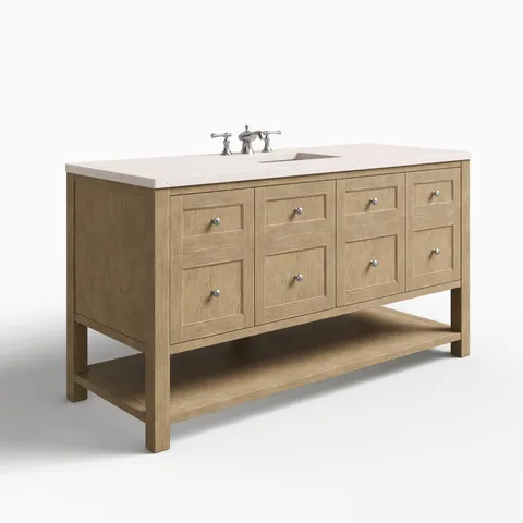Bridgette 60" Single Vanity in Whitewashed Oak with 3 cm Lime Delight Quartz Top
