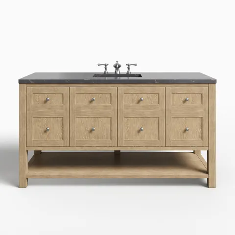 Bridgette 60" Single Vanity in Whitewashed Oak with 3 cm Parisien Bleu Quartz Top