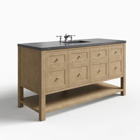 Bridgette 60" Single Vanity in Whitewashed Oak with 3 cm Parisien Bleu Quartz Top