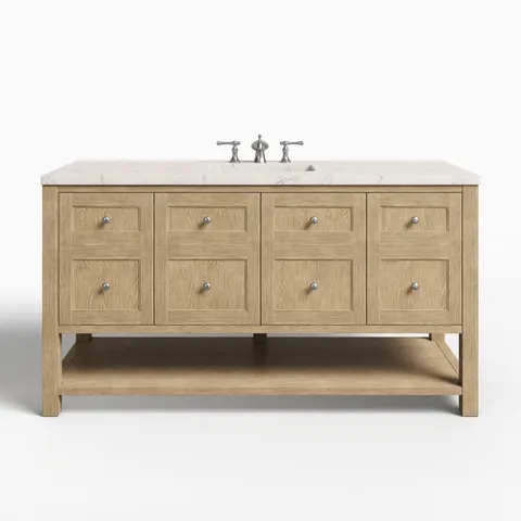 Bridgette 60" Single Vanity in Whitewashed Oak with 3 cm Victorian Silver Quartz Top
