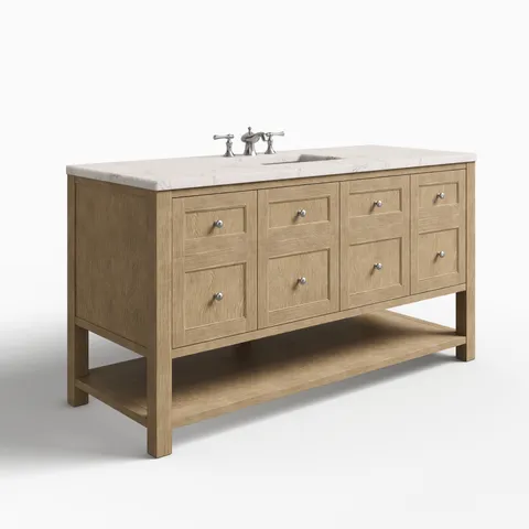 Bridgette 60" Single Vanity in Whitewashed Oak with 3 cm Victorian Silver Quartz Top