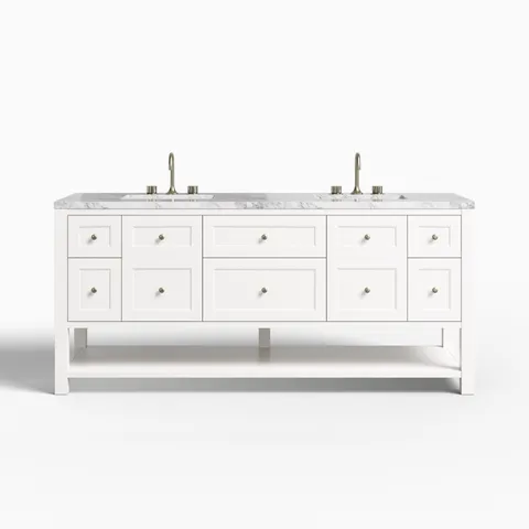 Bridgette 72" Double Vanity in Bright White with 3 cm Carrara Marble Top
