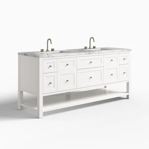Bridgette 72" Double Vanity in Bright White with 3 cm Carrara Marble Top