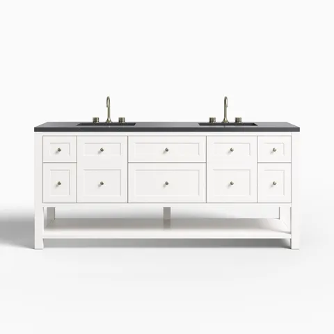 Bridgette 72" Double Vanity in Bright White with 3 cm Charcoal Soapstone Quartz Top