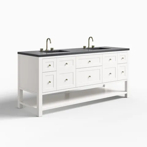 Bridgette 72" Double Vanity in Bright White with 3 cm Charcoal Soapstone Quartz Top