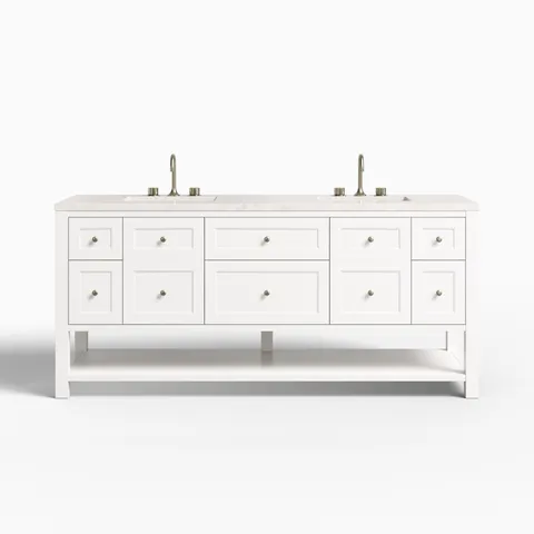 Bridgette 72" Double Vanity in Bright White with 3 cm Eternal Jasmine Pearl Quartz Top