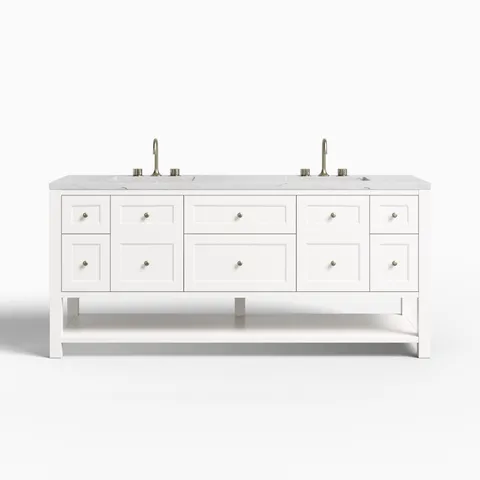 Bridgette 72" Double Vanity in Bright White with 3 cm Ethereal Noctis Quartz Top