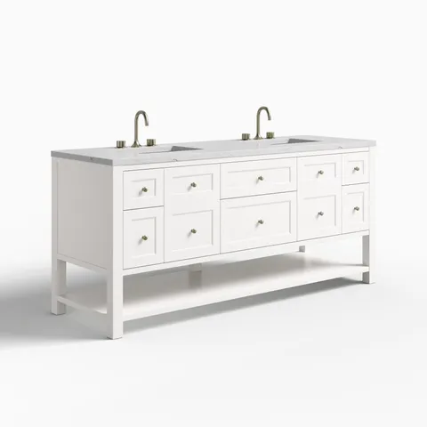 Bridgette 72" Double Vanity in Bright White with 3 cm Ethereal Noctis Quartz Top
