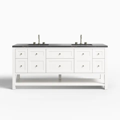 Bridgette 72" Double Vanity in Bright White with 3 cm Parisien Bleu Quartz Top