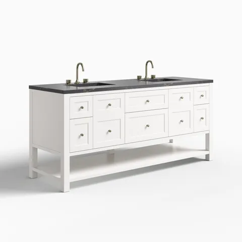 Bridgette 72" Double Vanity in Bright White with 3 cm Parisien Bleu Quartz Top