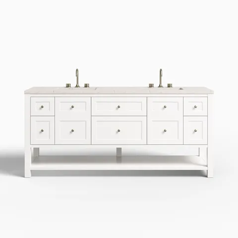 Bridgette 72" Double Vanity in Bright White with 3 cm Victorian Silver Quartz Top