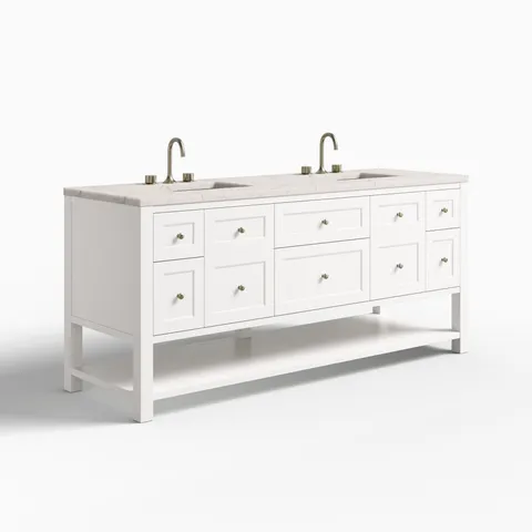 Bridgette 72" Double Vanity in Bright White with 3 cm Victorian Silver Quartz Top
