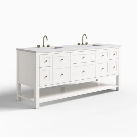 Bridgette 72" Double Vanity in Bright White with 3 cm White Zeus Quartz Top