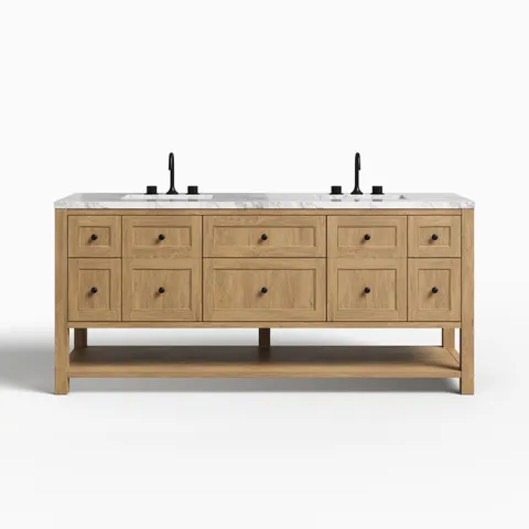 Bridgette 72" Double Vanity in Light Natural Oak with 3 cm Carrara Marble Top