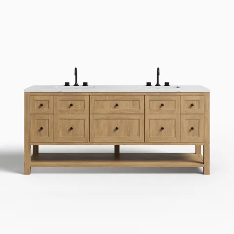 Bridgette 72" Double Vanity in Light Natural Oak with 3 cm Ethereal Noctis Quartz Top