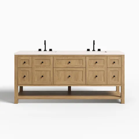 Bridgette 72" Double Vanity in Light Natural Oak with 3 cm Lime Delight Quartz Top