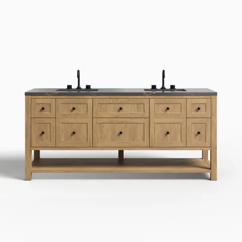 Bridgette 72" Double Vanity in Light Natural Oak with 3 cm Parisien Bleu Quartz Top